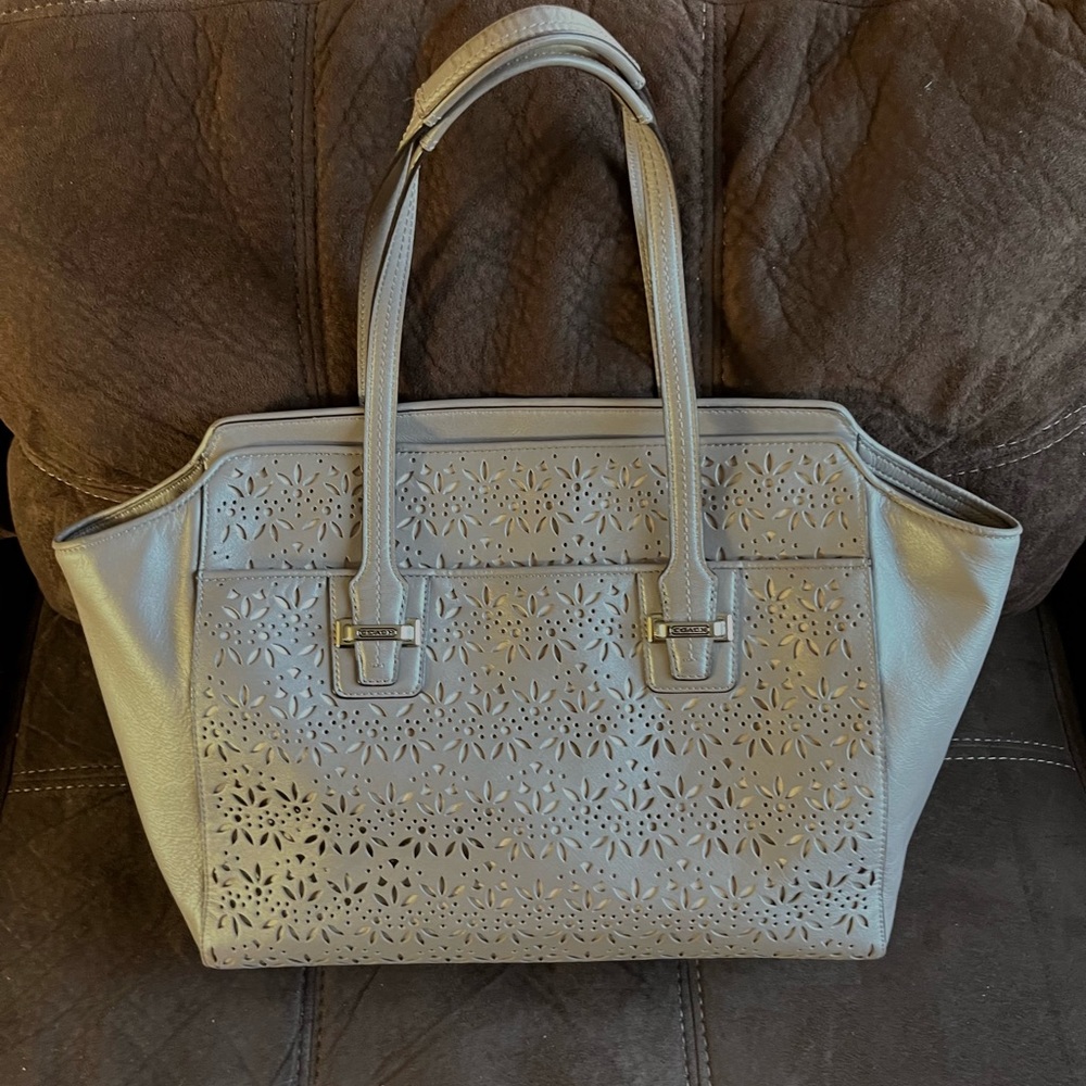 Coach F27391 Taylor Eyelet Leather Carryall silver/putty